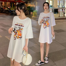 珺瑞禾 孕妇夏装时尚新款潮妈洋气网红上衣夏天小个子清新T恤连衣裙夏季 白色 M(建议体重90-110斤)