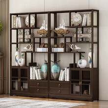 竹喻 博古架实木新中式多宝阁展示柜博古摆件柜茶具茶叶客厅矮隔断置物 博古架80长左边双抽款（单个）