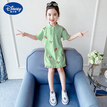 迪士尼(Disney)同款童装女童连衣裙夏装2021新款韩版洋气儿童polo裙子中大童夏季薄款 绿色 140码 ( 建议身高130厘米 )