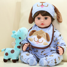 仿真婴儿洋娃娃会说话唱歌的智能软胶陪睡眠公仔玩偶大号感应可爱布娃娃儿童女孩公主玩具礼物 277蓝色京巴 礼盒+小鹿+对话+学舌普通版+换装衣服