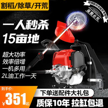 村舍德国动力割草机汽油机四冲程背负式大功率小型家用汽油割草机割灌打草机小麦水稻收割机草坪割草机 高配195侧挂式+扶草器+47件+机油