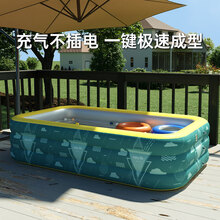 披风熊进口PVC芯闪充自充气游泳池家用婴儿游泳加厚折叠大型宝宝大人家庭儿童洗澡泳池大容量蓄电续航更久 2.1米3层_乐享套餐【无线智能闪充】