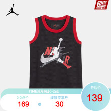 线下同款	
Nike Air Jordan 耐克童装男童背心夏季新款儿童上衣无袖T恤篮球服90-160L 正黑色／红 150(M)