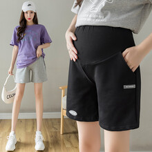 铱秀尔 孕妇短裤夏季薄款外穿孕妇裤子时尚潮妈打底五分裤宽松休闲运动裤夏装 黑色 M码 90-110斤