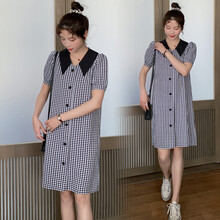 郁彼 孕妇装夏装孕妇裙夏季夏天外穿孕妇连衣裙宽松大码格子孕妇裙子孕妈装 黑格连衣裙 M