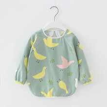 宝宝吃饭罩衣衣儿童画画围裙护衣秋冬薄款男女孩围兜防水婴儿反穿 鸽子 80