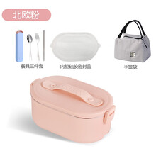 纳丽雅(Naliya)电热饭盒免注水可插电加热保温便当盒加热饭盒上班族便携带饭神器 粉色(送餐具+密封盖+手提袋)