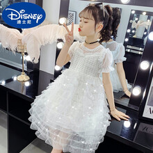 迪士尼 官方新品尚市3儿童4女童连衣裙5夏装2021新款公主裙子小孩夏天网红洋气6岁女孩旗舰联名款 白色 120cm(120cm，约5-6岁，身高120cm