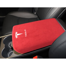 特斯拉Model 3扶手箱盖翻毛皮 Model Y中央扶手箱套扶手垫保护套 高端翻毛运动红带标（Model Y)