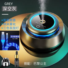 智能电子香薰车载喷雾车用除异味车上持久淡香创意随车启汽车香水 深空灰【流光数据线】【智能飘香带灯】 【大卫森林+威斯汀白茶】2瓶