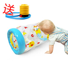 2月龄玩具婴儿学爬滚筒6个月龄婴儿童宝宝学爬行训练引导玩具充气滚筒 蓝色婴儿滚筒，带气泵 40*22cm国内电商