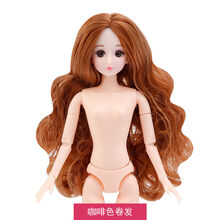 3D真眼芭比娃娃公主素体裸娃20关节蛋糕模型烘焙30厘米娃娃新款 咖啡色卷发 头+11关节身体(+20zeng品)