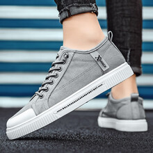 者顿 男鞋夏季新款透气帆布鞋子男潮鞋男士休闲鞋靴运动学生板鞋男韩版潮流厚底增高网红老爹鞋男生百搭布鞋 MD-V101灰色 41