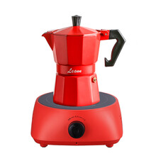 摩卡壶家用小电炉意大利煮咖啡的器具小型意式浓缩手冲咖啡壶套装 红色3杯+电陶炉【送滤纸】
