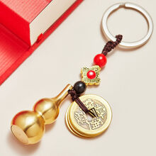 （资箫岚）葫芦十二生肖钥匙扣男女饰品汽车钥匙扣朱砂配件钥匙链挂件 空心大葫芦+五帝钱（好寓意）