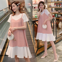 郁彼 孕妇装夏装孕妇裙夏季夏天外穿孕妇连衣裙宽松大码假两件拼接孕妇裙子孕妈装 图片色 M