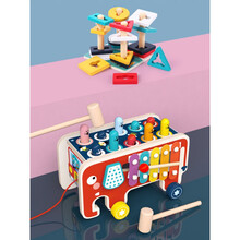 大号打地鼠玩具眼疾手快0幼儿童力婴儿1一2岁半3男孩女孩宝宝敲打打底鼠玩具 红色敲琴大象拖拉打地鼠+农场四套柱