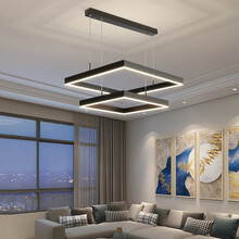井明 客厅吊灯现代简约大气家用北欧灯具2021新款极简轻奢大厅方形灯饰 两层60+40cm-白光