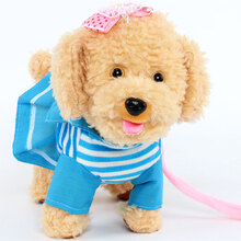 创意电动玩具笨笨狗走路会叫会唱歌电子宠物遥控儿童益智毛绒玩具狗 米黄海军蓝小姐 120首歌曲电池版，会背唐诗讲故事