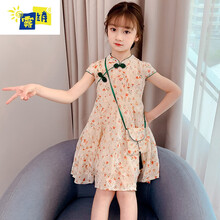 雾绡品牌儿童汉服夏季新款女童裙子夏装薄款韩版儿童洋气汉服新款时尚小女孩碎花连衣裙G13 桔色 110cm