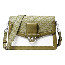 迈克·科尔斯（MICHAEL KORS）MK新款Jessie系列女士酒神包皮质拼接圆标翻盖单肩包女包 30S0SI6L2V OREGANO MLT绿白拼