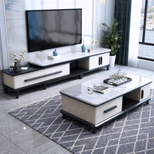 阁牧 电视柜大理石可伸缩电视柜现代简约茶几电视柜组合套装客厅家具 青花白（大理石台面） 可伸缩电视柜（1.8-2.6米）
