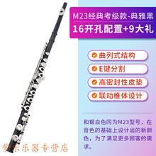 16/17开闭孔长笛乐器 学生儿童初学入门考级c调长笛 M23经典考级款-典雅黑【16开孔配置+9大礼】