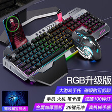 RK真机械手感键盘鼠标台式电脑办公吃鸡游戏网吧电竞有线USB笔记本外设键鼠耳机三件套装发光 合金黑色【100种灯效】键盘+宏编程鼠标