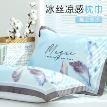枕头巾枕巾夏季凉爽枕头枕巾防滑不脱落纱布枕巾单人凉感冰丝枕巾一对装 凉感枕巾一对装【梦幻羽毛 - 浅蓝】