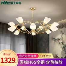 雷士照明 客厅吊灯 轻奢欧式吊灯 吊灯客厅灯 现代灯具灯饰 欧式灯大气吊灯 叶莲娜 12头欧式轻奢全铜吊灯【送7W暖白光源】