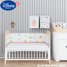 【新品】迪士尼适合夏天刚出生小孩婴儿床床围夏季3D网面宝宝防撞床上套件儿童安全护栏围挡透气可洗 小花Floret【三面围】 56x100CM
