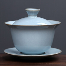 琦轩源 盖碗茶具三才盖碗茶碗手工家用开片可养复古功夫泡茶杯大号 亚行汝窑盖碗