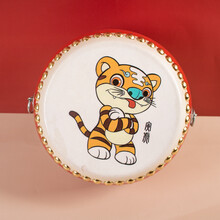 羊皮堂鼓5寸生肖牛皮鼓儿童玩具鼓小鼓6寸腰鼓铜鼓幼儿园打击乐器 5寸羊皮鼓(15*12)-老虎 配鼓棒+背带