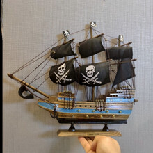 【新品】黑珍珠号加勒比海盗船模型工艺船仿真木船实木质帆船复古摆件礼品 40*9*35CM