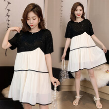 奕雅轩孕妇装夏装上衣2021新款短袖连衣裙宽松中长款夏季大码孕妈裙子 图片色 L