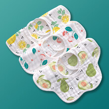 优萌 新生婴儿围嘴纯棉纱布口水巾可爱卡通男女童宝宝360度花瓣防吐奶 【四季通用6层/3条装】清新款 S