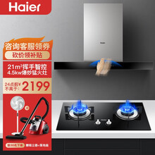 海尔（Haier）欧式油烟机 脱排抽烟机家用 油烟机灶具套装 烟灶套装 一键自动洗 挥手智控 【两件套】21立方大吸力+4.5kw猛火灶/液化气