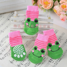狗狗袜子猫咪防抓防脏防滑脚套宠物泰迪幼犬吉娃娃一套4只不掉 绿青蛙 M-中型