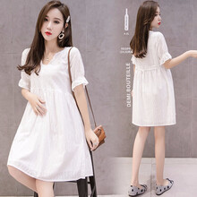 奕雅轩孕妇夏装连衣裙夏天网红套装两件套2021新款薄款孕妇长裙子夏季 白色 XL