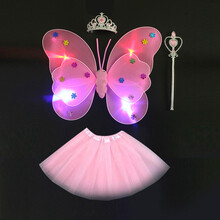 六一儿童演出万圣节蝴蝶翅膀道具天使翅膀三件套奇妙仙子仙女棒生日礼物抖音网红同款 发光粉色四件套