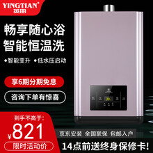 英田燃气热水器家用强排式热水器煤气智能变频恒温小户型双重防冻防漏气热水器 12升管道天然气-金拉丝智能增压恒温 自行安装