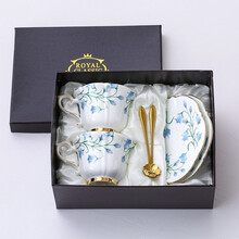 北欧清新蝴蝶蓝欧式陶瓷咖啡杯碟套装英式下午茶具陶瓷具 2杯2碟2勺礼盒装 8件