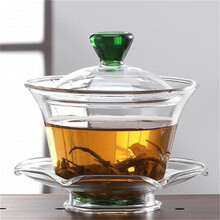 ULKNN玻璃三才盖碗大号泡茶碗手抓敬茶碗茶道配件功夫茶具 绿色