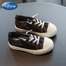 迪士尼女童鞋儿童帆布鞋2021夏季新款小白布鞋男童饼干鞋一脚蹬板鞋春秋 黑色 饼干鞋底 24