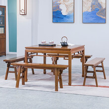 寻古红木家具非洲鸡翅木（学名：非洲崖豆木）餐桌椅组合实木八仙桌中式餐厅正方形歺桌饭桌棋牌桌休闲桌 五件套：108方桌+长板凳*4