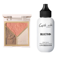 BLUETHIN三色修容盘 高光修容阴影一体盘哑光珠光闪粉鼻影持久带妆学生网红款 02#奶茶可可色+山羊奶素颜霜