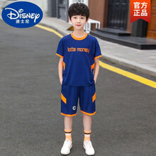 迪士尼(Disney)品牌童装 男童夏季套装儿童短袖短裤胖男孩足球篮球运动网眼速干衣两件套潮 藏青色 6681速干套装 150 建议身高 150cm
