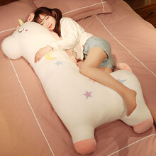 可爱独角兽毛绒玩具女孩陪睡抱公仔安抚布娃娃玩偶女生床上睡觉长条夹腿超软抱枕生日礼物送女友 白色 站高约1.45米(有拉链可拆洗)