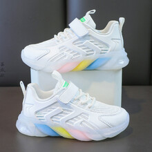乔·丹(中国)专卖2021新款夏季新款儿童百搭鞋男童女童软底网面透气彩虹底运动鞋 白色 33码内长20.6cm