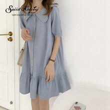 SK品牌孕妇连衣裙2021年夏季新款时尚娃娃裙外出哺乳衣服棉麻潮妈连衣裙 蓝色 均码